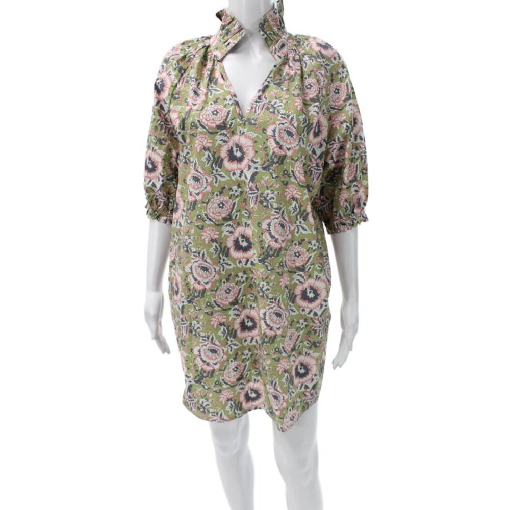 Sundays Women Shift Dress Floral Multi V-Neck Cotton Half Sleeve Size XS